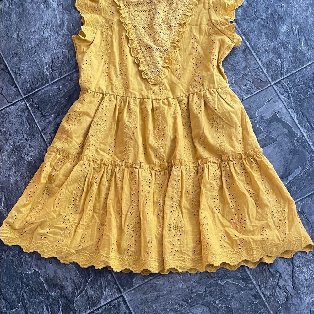 ⭐️NWT HOUSE OF HARLOW Yellow Eyelet Ruffle Cotton Babydoll Scallop Coastal Dress - Picture 7 of 16